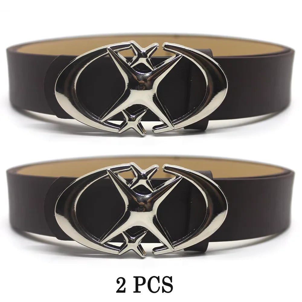 Punk Moon Star Buckle Belt Design Cross Metal Vintage Gothic Men Women Y2K Belt Pu Leather Waistband Jeans Pants Decorative Belt