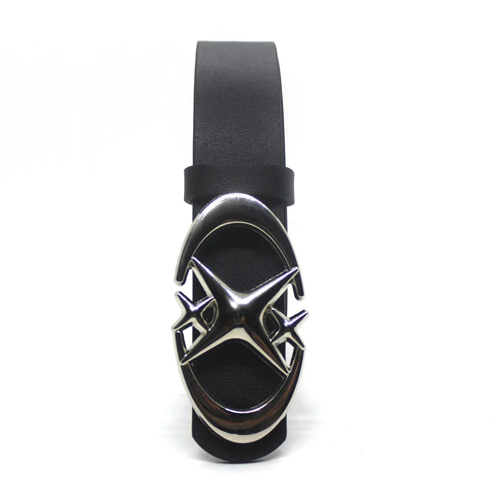 Punk Moon Star Buckle Belt Design Cross Metal Vintage Gothic Men Women Y2K Belt Pu Leather Waistband Jeans Pants Decorative Belt