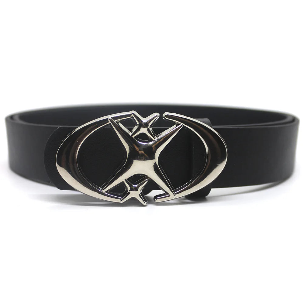 Punk Moon Star Buckle Belt Design Cross Metal Vintage Gothic Men Women Y2K Belt Pu Leather Waistband Jeans Pants Decorative Belt