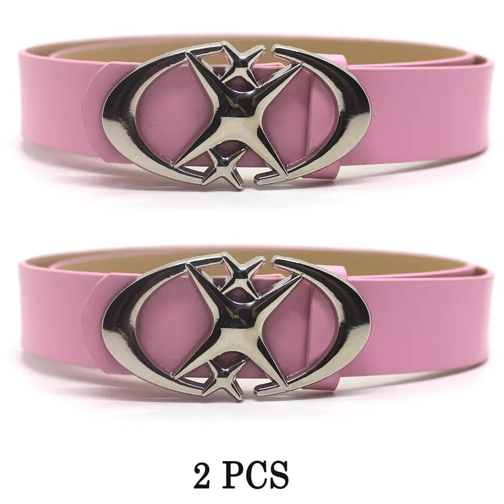 Punk Moon Star Buckle Belt Design Cross Metal Vintage Gothic Men Women Y2K Belt Pu Leather Waistband Jeans Pants Decorative Belt