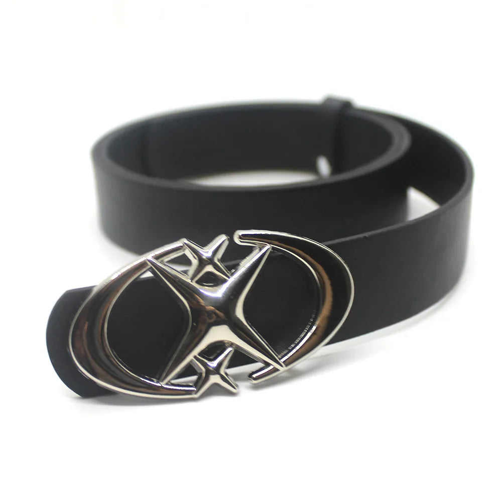 Punk Moon Star Buckle Belt Design Cross Metal Vintage Gothic Men Women Y2K Belt Pu Leather Waistband Jeans Pants Decorative Belt