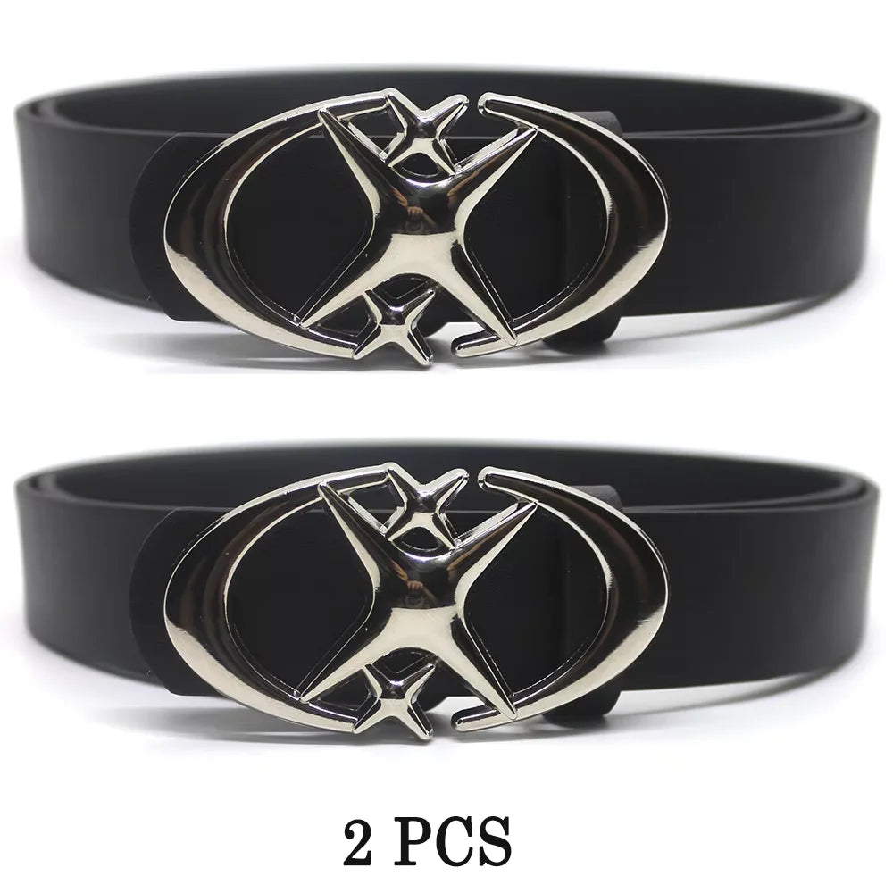 Punk Moon Star Buckle Belt Design Cross Metal Vintage Gothic Men Women Y2K Belt Pu Leather Waistband Jeans Pants Decorative Belt